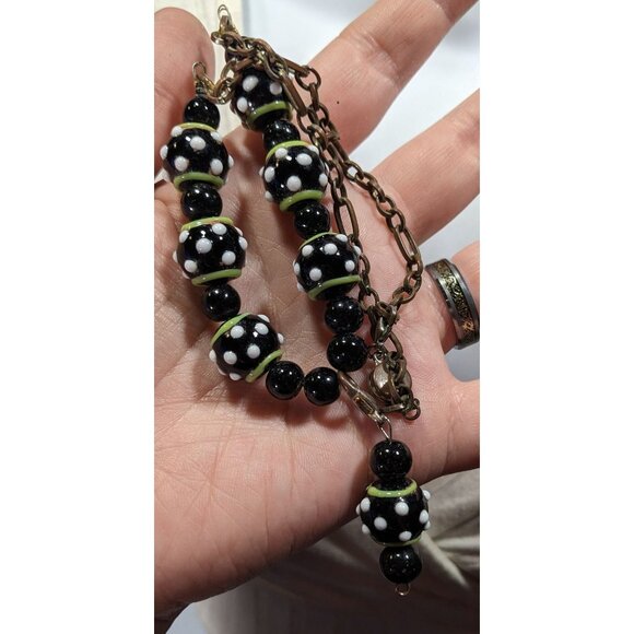 Quirky Handmade Black White And Green Glass Necklace - Picture 3 of 5